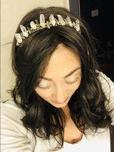 Load image into Gallery viewer, Woman with dark hair wearing a home-made crystal headband
